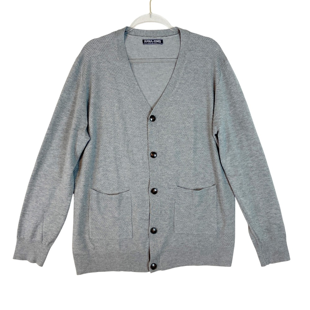 PJ Paul Jones‎ Men's Gray Cardigan Sweater V-Neck Button Front Sz L Grunge